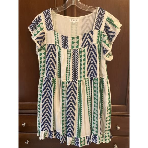 THML Women’s Dress Medium Blue Green Peasant Boho Tiered Dress Party India Shift - Picture 1 of 10
